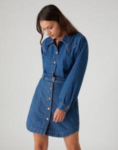 SUKIENKA JEANSOWA WRANGLER PUFF SLEEVE WESTERN MID INDIGO W9P4LLX8E 112132455