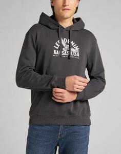 LEE GRAPHIC HOODIE MĘSKA BLUZA Z KAPTUREM LOGO WASHED BLACK L82BSPON 112140905