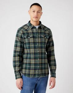 WRANGLER WESTERN SHIRT MĘSKA KOSZULA W KRATĘ DŁUGI RĘKAW LOGO DEEP LICHEN W5B4CMX1X