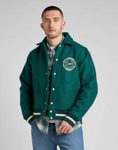 LEE VARSITY JACKET MĘSKA KURTKA PRZEJŚCIOWA LOGO NADRUK ESMERALDA L87TDB96