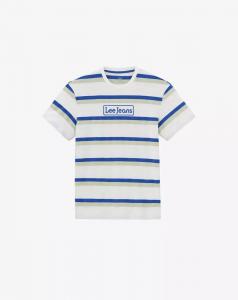 LEE SEASONAL STRIPE LOGO MĘSKI T-SHIRT KOSZULKA W PASKI ECRU L61FBSNQ