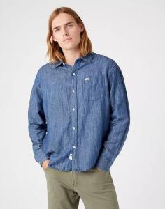 WRANGLER LS 1 PKT SHIRT MĘSKA KOSZULA JEANSOWA JEANS LIGHT INDIGO W5D6BNX4E