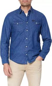 LEE REFINED MĘSKA KOSZULA JEANSOWA LOGO SLIM BUTTON SLIM FIT WASHED BLUE L69XTOLR