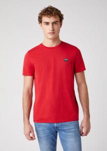 WRANGLER SS SIGN OFF TEE MĘSKI T-SHIRT KOSZULKA NADRUK LOGO SCARLET RED W7C07D3UU