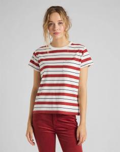 LEE RELAXED POCKET TEE DAMSKI T-SHIRT KOSZULKA W PASKI RED OCHRE L40RYHOE