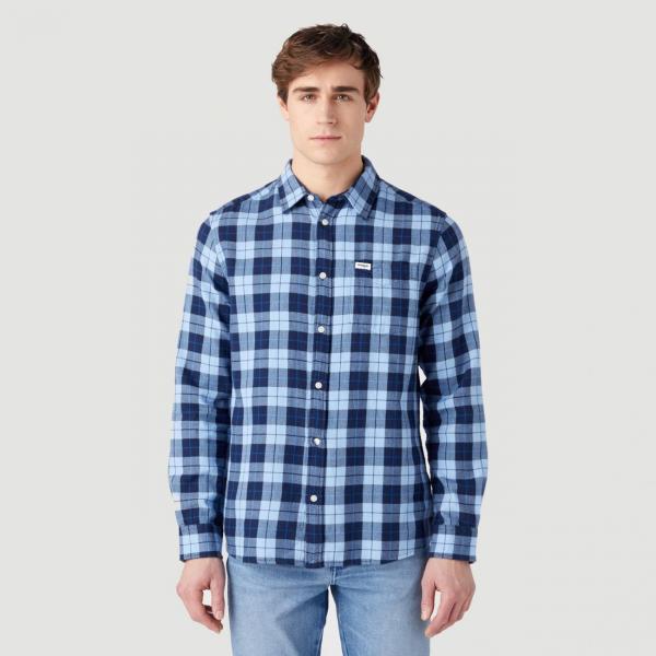 WRANGELR 1 POCKET SHIRT MĘSKA KOSZULA W KRATĘ KRATA CERULEAN BLUE 112341055