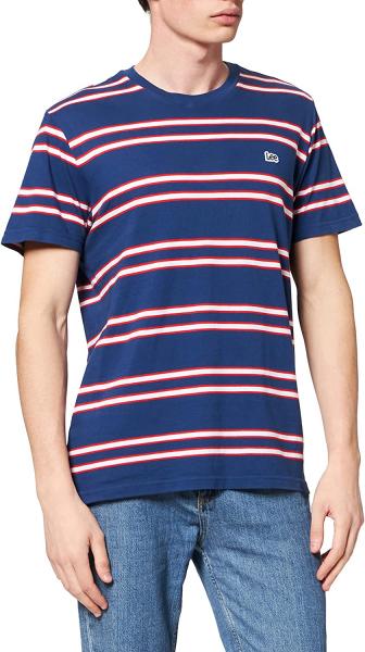 LEE BASIC STRIPE TEE MĘSKI T-SHIRT REGULAR FIT WASHED BLUE L61LEELR