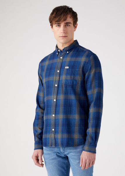 WRANGLER 1 PKT BUTTON DOWN MĘSKA KOSZULA W KRATĘ KRATA DARK INDYGO 112341058