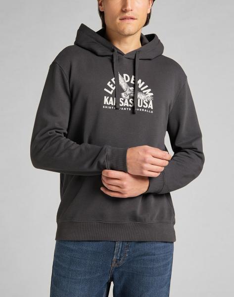 LEE GRAPHIC HOODIE MĘSKA BLUZA Z KAPTUREM LOGO WASHED BLACK L82BSPON 112140905