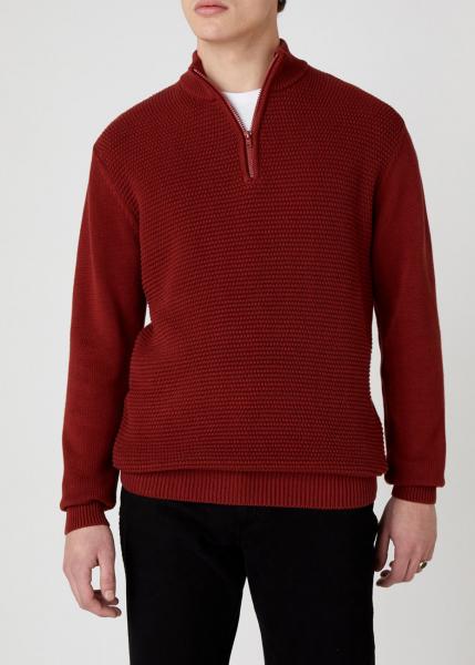 MĘSKI SWETER WRANGLER HALF ZIP KNIT RUSSET BROWN W8B4QOXMA 112132390