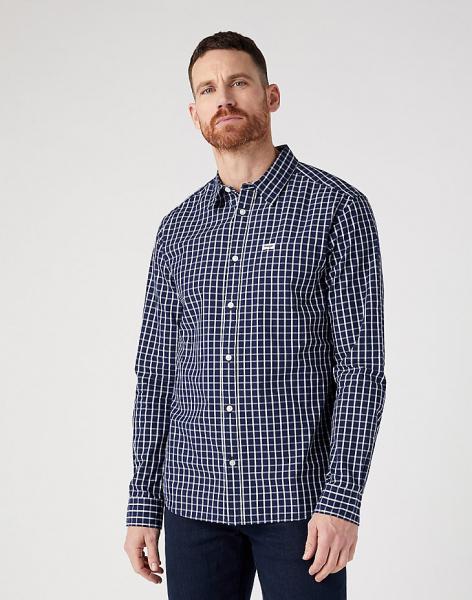 WRANGLER 1 POCKET SHIRT MĘSKA KOSZULA Z DŁUGIM RĘKAWEM W KRATĘ TRUE NAVY W5A24ME12