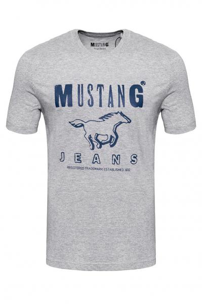 MUSTANG T SHIRT BASIC PRINT TEE MID GREY MELANGE 1008372 4140