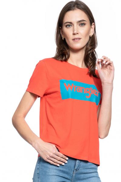 DAMSKI T-SHIRT WRANGLER LOGO TEE BITTERSWEET RED W7P3EVXBO 112132041