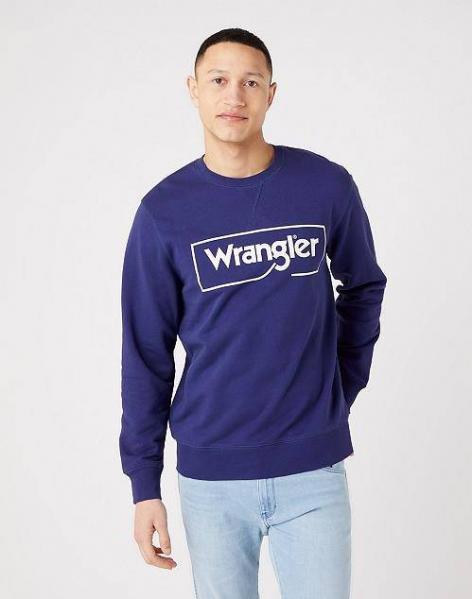 WRANGLER FRAME LOGO CREW MĘSKA BLUZA LOGO NADRUK BLUE W662HAB51