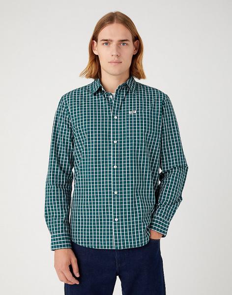 WRANGLER 1 POCKET SHIRT MĘSKA KOSZULA Z DŁUGIM RĘKAWEM W KRATĘ KRATA DEEP TEAL W5A24MG03