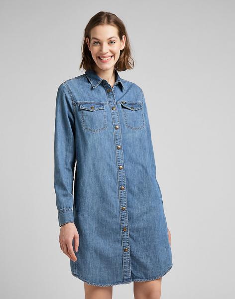 LEE SHIRT DRESS DAMSKA SUKIENKA JEANSOWA DŻINS MID STONE L50DPLVK