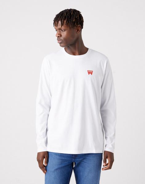 WRANGLER LS SIGN OFF TEE MĘSKA KOSZULKA Z DŁUGIM RĘKAWEM LOGO WHITE W70KD3989