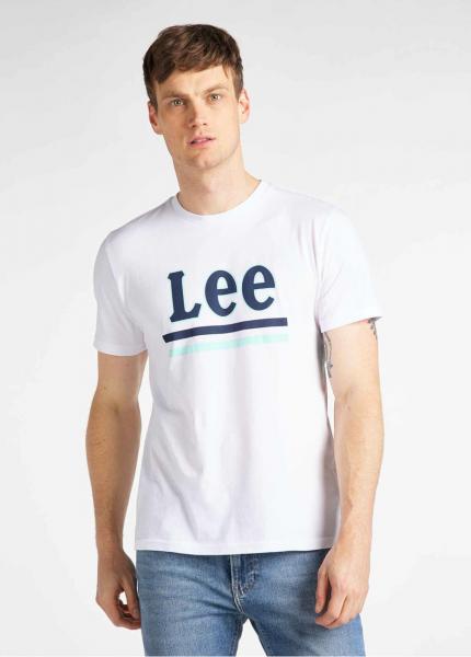 LEE STRIPE TEE MĘSKI T-SHIRT KOSZULKA LOGO NADRUK BRIGHT WHITE L64VFQLJ