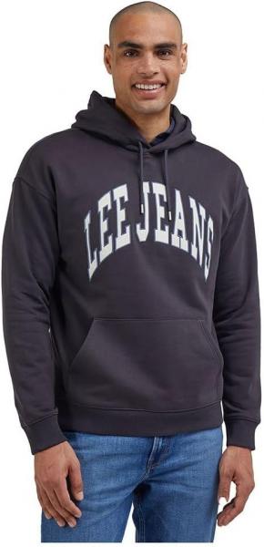 LEE VARSITY HOODIE MĘSKA BLUZA Z KAPTUREM LOGO WASHED BLACK LL80RFON