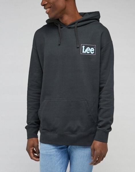 LEE LOOSE LOGO HOODIE MĘSKA BLUZA Z KAPTUREM LOGO WASHED BLACK LL17FTON