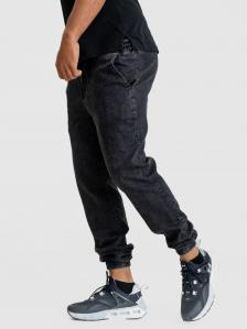Spodnie Jeansowe Jogger Ze Ściągaczem Męskie Marmurkowe Czarne Jigga Wear Mini Haft Logo