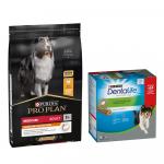 Purina Pro Plan, karma sucha dla psa + przysmak do gryzienia Purina Dentalife gratis! - Medium Adult Everyday Nutrition, kurczak i ryż, 7 kg + Dentalife dla średnich psów, 24 sztuki (8 x 69 g)