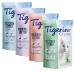 Pakiet próbny Tigerino Crystals, żwirek dla kota - różne rodzaje - 4 różne rodzaje, 6 x 5 l (Classic, Lavender, Flower Power, Aloe Vera)