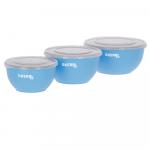 Kerbl Pet zestaw misek ze stali nierdzewnej z pokrywką, niebieski - 550 ml / 900 ml / 1200 ml