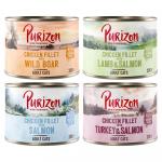 Purizon Adult, 24 x 200 g, bez zbóż - Pakiet mieszany (6x dzik, 6x łosoś, 6x jagnięcina, 6x indykiem)