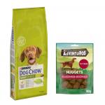 Purina: Dog Chow, karma sucha dla psa, 14 kg + Adventuros Nuggets, przysmak, 90 g gratis! - Adult, kurczak