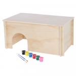 Kerbl Pet domek dla gryzoni do malowania - Dł. x szer. x wys.: 50 x 29 x 24 cm, w zestawie 6 kolorów i pędzel
