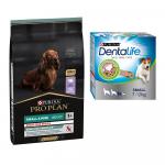 Duże opakowanie PURINA PRO PLAN + przysmak PURINA Dentalife gratis! - Small & Mini Adult Sensitive Digestion, bez zbóż, 7 kg + Dentalife dla małych psów, 60 sztuk