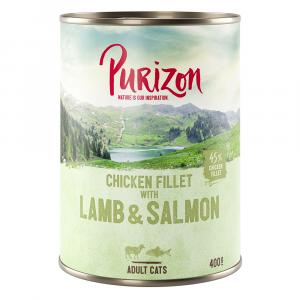 Purizon Adult, 6 x 400 g, bez zbóż - Filet z kurczaka z łososiem i jagnięciną