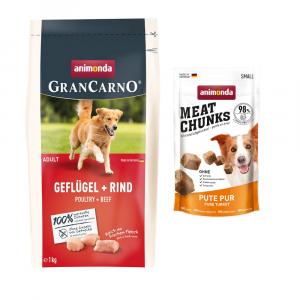 Animonda GranCarno, sucha karma dla psa + Meat Chunks Small, Indyk, 60 g gratis! - Adult drób + wołowina, 1 kg