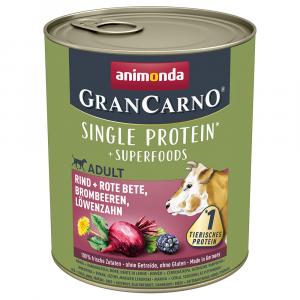 Megapakiet animonda GranCarno Adult Superfoods, 24 x 800 g - Wołowna, burak, jeżyna, mniszek lekarski