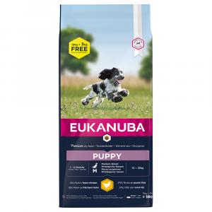 15 + 3 kg gratis! Eukanuba, karma sucha dla psa, 18 kg - Puppy Medium Breed, kurczak