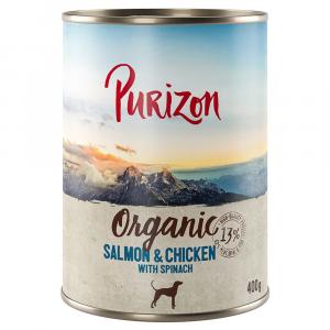 Korzystny pakiet Purizon Organic, 24 x 400 g - Biołosoś i biokurczak z bioszpinakiem