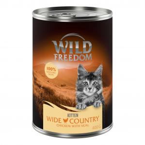 20% taniej! Wild Freedom Kitten, mokra i sucha karma dla kociąt, 12 x 400 g /400 g / 2 kg / 6,5 kg - Wide Country - Cielęcina i kurczak, 12 x 400 g