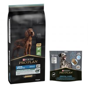 PURINA PRO PLAN: karma sucha + Dental Care dla dużych psów, 426 g (12 sztuk) gratis! - Large Adult Athletic Sensitive Digestion, jagnięcina i ryż, 14 kg