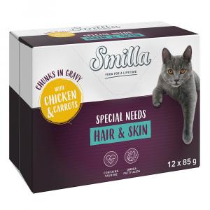 Smilla Hair & Skin, kawałeczki w sosie z warzywami, 12 x 85 g - Z kurczakiem i marchewką