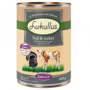 10 + 2 gratis! Lukullus Adult, karma mokra, 12 x 400 g - Naturkost Senior, indyk i cielęcina