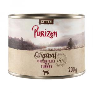 Purizon Original, 24 x 200 g, bez zbóż - Kitten: Filet z kurczaka z indykiem