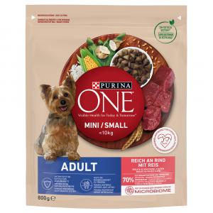 Purina One Mini Adult, wołowina i ryż - Opakowanie ekonomiczne: 3 x 800 g