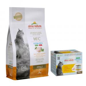 Almo Nature HFC: Adult Sterilized, sucha karma dla kota, 1,2 kg + Natural Light, 4 x 50 g gratis! - Kurczak, 1,2 kg + Filet z kurczaka, 4 x 50 g