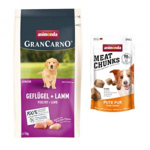 Animonda GranCarno, sucha karma dla psa + Meat Chunks Small, Indyk, 60 g gratis! - Junior, drób i jagnięcina, 1 kg