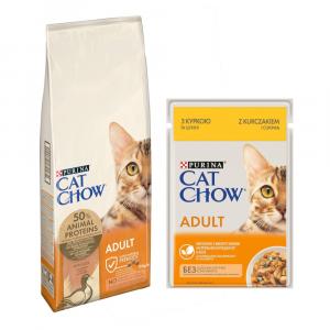PURINA Cat Chow: 10 kg / 15 kg karma sucha + karma mokra, 26 x 85 g gratis! - Adult, kaczka, 15 kg + Kurczak