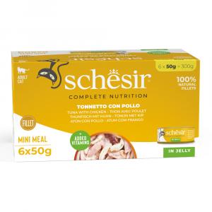 Schesir Complete Nutrition, filet w galarecie, 6 x 50 g - Tuńczyk z kurczakiem