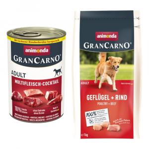 Animonda GranCarno Original: karma mokra, 6 x 400 g + karma sucha, drób + wołowina, 1 kg gratis! - Adult, koktajl wielomięsny