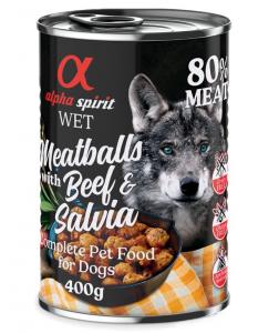 4 + 2 gratis! alpha spirit Dog Meatballs, karma mokra dla psa, 6 x 400 g - Wołowina z szałwią
