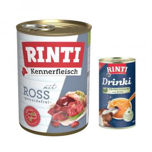 RINTI: 6 x 400 g karma mokra + Drinki, kaczka, 185 ml gratis! - Kennerfleisch, konina